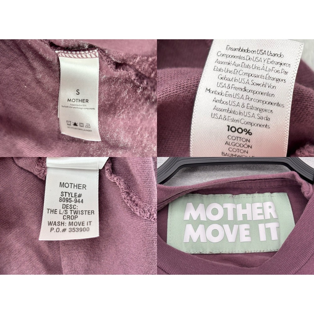 Mother The LS Twister Crop Move It Long Sleeve Tee Plum Purple Small 8095-944 - Picture 4 of 9